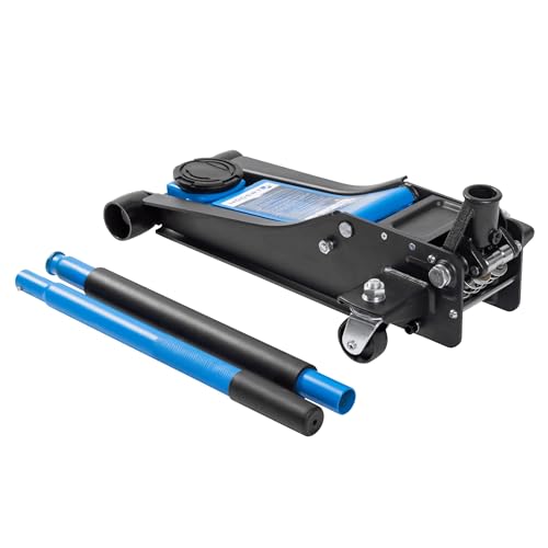 HÖGERT TECHNIK Gato hidráulico 2T – Gato hidráulico Plano, Altura de elevación 85 – 430 mm, Compacto y Ligero, Estructura de Acero, Ruedas y válvula de Seguridad, Elevador para automóviles