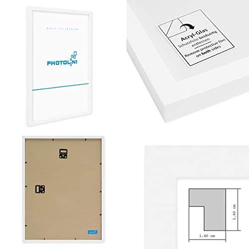 PHOTOLINI Bilderrahmen 50x70 cm Weiß MDF-Holz Posterrahmen, bruchsicheres Acrylglas, zum Aufhängen, extra Zubehör - für Fotos, Bilder & Poster – Bild 3