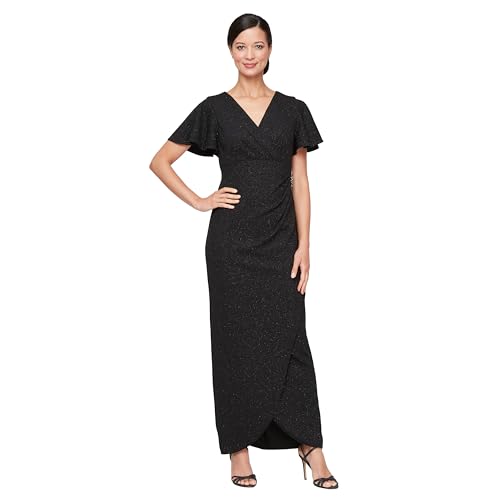 Image of S.L. Fashions Women's Long Empire Waist Mother of The Bride Dress with Side Ruffle & Surplice Neck (Petite and Regular Sizes)