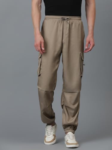 Image of KOTTY Men's Solid Mid Rise Utility Pocket Button Willow Blue Regular Cargo