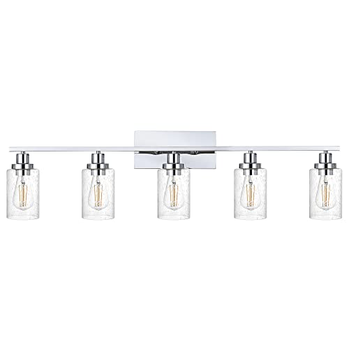 Image of MELUCEE 5-Light Chrome Bathroom Vanity Light Fixtures with Bubbled Glass Shades and Metal Base, Modern Bathroom Lights Over Mirror Indoor Wall Sconces for Kitchen Foyer (Patent No.: US D963914 S)