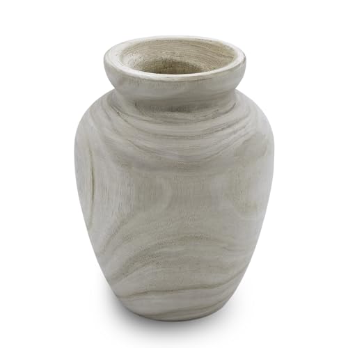 Design Holz Blumen Vase oval - Natur / 22 cm - Holzvase Dekoration...