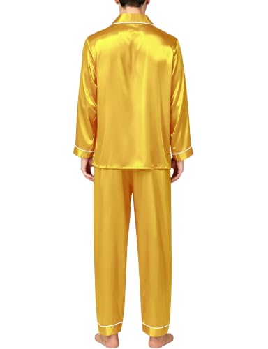 Image of SWOMOG Mens Silk Satin Pajamas Set Long Sleeve Sleepwear Button-Down Pj Two-piece Loungewear with Long Pants S-XXL