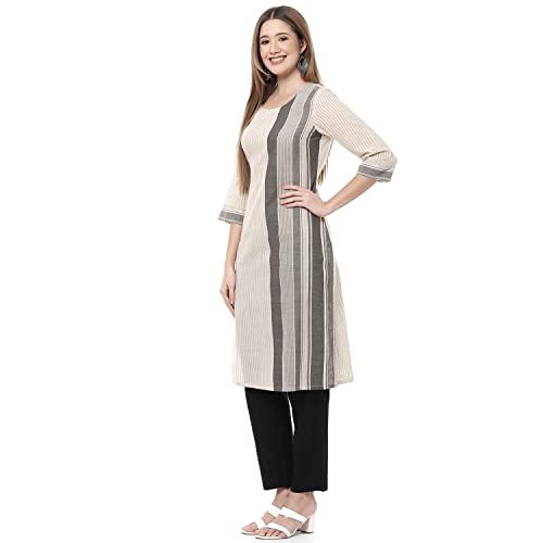 Image of Rangriti Off White Poly Cotton Straight Kurta for Women