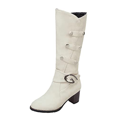 FYEGRE Bottines Talons Hauts Bottine Femme Cuir Vernis Bottes De Toile Pur Blanc Noir Bottes Caoutchouc Bottine Femme Cuir Talon(Beige,40)