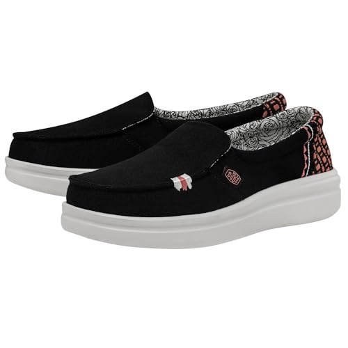 Image of HEYDUDE Women's Misty Rise Slip On Loafers | Woven Textile Platform