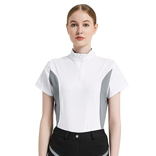 Hr Farm Women's Quick Dry Short Sleeve Rider Sport Sun Shirt (White/Gray, X-Small) #TOP17