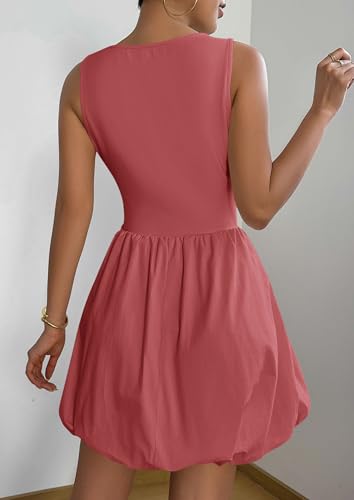 Image of PRETTYGARDEN Summer Dresses for Women 2026 Casual Mini Short Cocktail Dress Sleeveless Tank Crew Neck Bubble Sundress Pockets