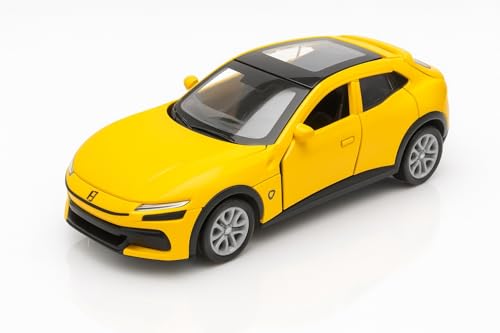 Image of 1:36 Scale Ferrari Sport Toy Car - DieCast Alloy Pull Back Toy Vehicle with Openable Doors, Realistic Detailing Sports Car Model for Kids, Boys & Collectors (Yellow)