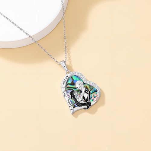 LILALO Nightmare Necklace Gifts Sterling Silver Heart Abalone Shell/Moon Jack and Sally Necklaces I Love You Forever Skull Jewelry Birthday Christmas Gift for Women Wife Girlfriend Daughter 5