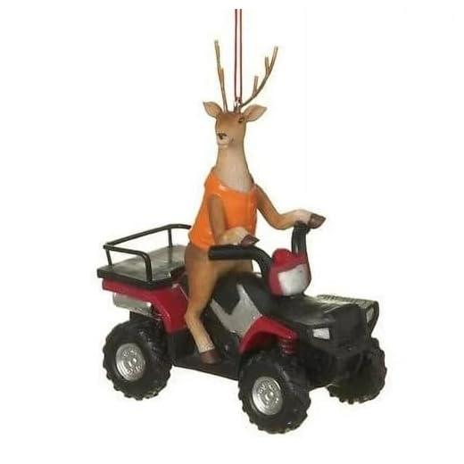 Deer Hunter Buck on ATV Four Wheeler Resin Stone Christmas Tree Ornament by Midwest-CBK