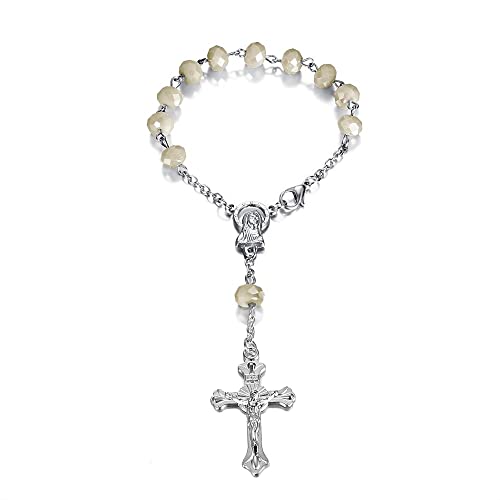 BOBIJOO JEWELRY - Mini Chapelet Voiture Camion Bracelet Marie Vierge Croix Pendentif Argent et Nacré Cover