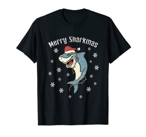 Merry Sharkmas Funny Christmas Shark Christmas Christmas Santa Shark Lights Camiseta