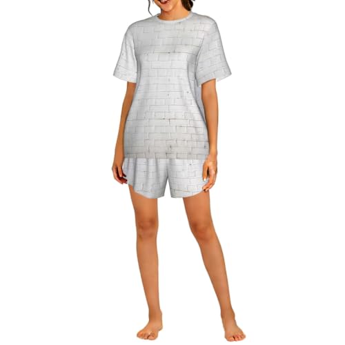 Pyjama court femme confortable ensemble nuit respirant briques blanches