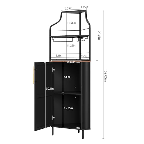 Image of ARTPOWER Corner Bar Cabinet with LED Strip, 4-Tiers Liquor Cabinet, Black
