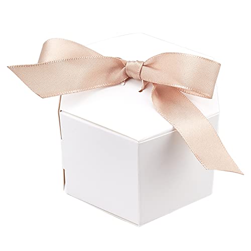 FINGERINSPIRE Lot de 30 boîtes à dragées hexagonales en Papier avec Ruban en Polyester (Blanc, 8,5 x 7,5 x 5,5 cm) - Boîtes Cadeaux en Papier à Bonbons au Chocolat pour fête prénuptiale, Anniversaire Cover