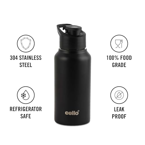Image of CELLO Lifestyle Stainless Steel Electric Kettle 1.5L + Sippa Steel Water Bottle 500 ml Black Combo | Double Wall, Auto-Shut Off Protection, Cool Touch Handle | Electric Kettle For Boiling Hot Water