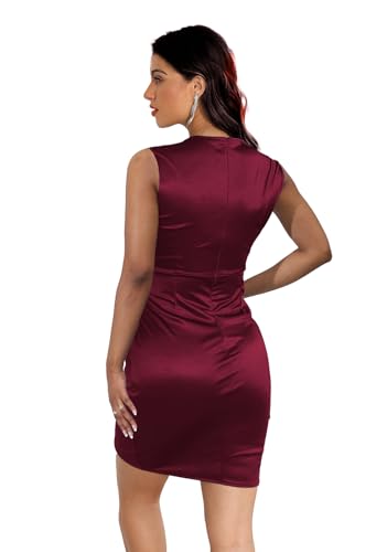 Image of FairyLove Women's Elegant Empire Waist Long Sleeve Wedding Guest Party Cocktail Bodycon Irregular Satin Dresses