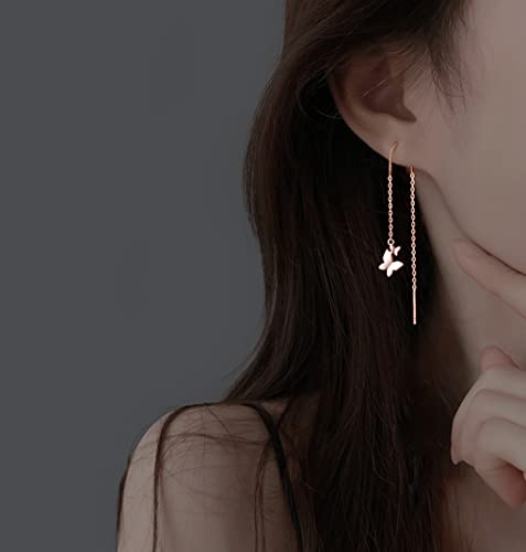 Pendientes de mariposa de plata de ley 925 SLUYNZ estilo threader con borla larga colgante 2