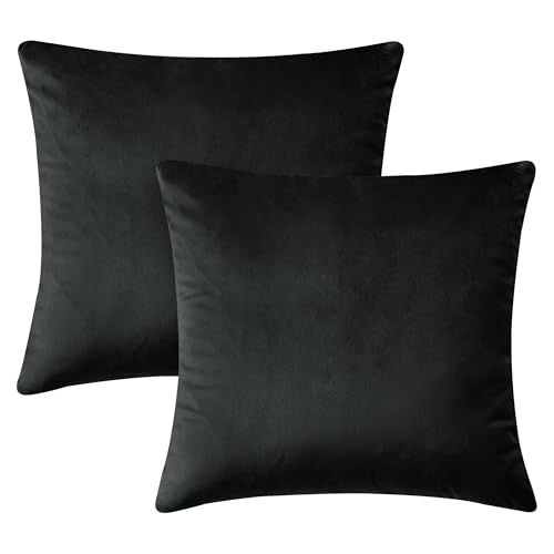 Hafaa Housses de Coussin 45x45 Lot de 2 Taie d'oreiller Carré Doux et Moderne Coussins Noir en Velours Décoratif Canapé Super Lisse Doux Confortable Taie d'oreiller