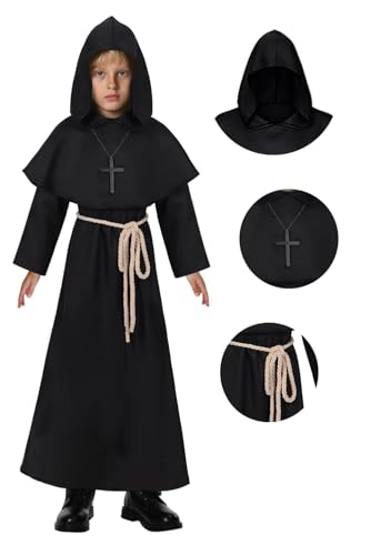 Disfraz completo infantil rentable de monje medieval con capucha miniatura 2