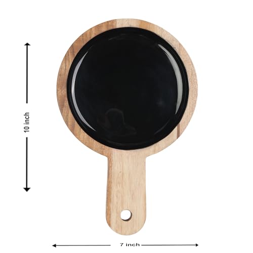 Image of Back in Black Serving Board with Black Enamel Finish | Multipurpose Wooden Cutting Board, Serving Platter, Pizza Tray & Charcuterie Board | Ideal Gift