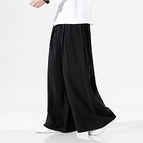 Seidarise Men's Linen Pants Straight Baggy Wide Leg Stretch Elastic Waist Drawstring Relaxed Fit Trousers Pant4