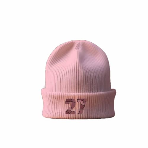 Bonnet rose haut de gamme tricoté avec revers brodé numéro 27