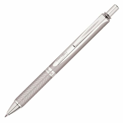 Pentel Bl407-A Energel Liquid Długopis Żelowy Sterling z Mechanizmem naciskowym, Srebrna Obudowa Metalowa, Średnica Kulki 0,7 mm = Grubość Kreski 0,35 mm, Kolor Czarny