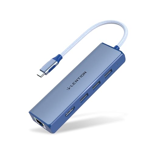 LENTION USB C Hub with 1000M Gigabit Ethernet Adapter, 4K HDMI Display, 3xUSB-A 3.0 Ports for MacBook Pro/Air/Neo, Dell, Lenovo, HP Laptops and More, Stable Driver Certified (C25, Blue)