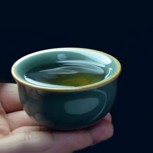 Image of Liang baobao Mini Porcelain Cup Set of 4 Ceramic Small Sample Teacup Chinese Gongfu Tea Cup Ice Crack Glaze Cups 2.5oz (Green)
