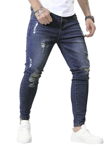 HUNGSON Skinny Jeans for Men Stretch Slim Fit Ripped Distressed(BBlue,40)4