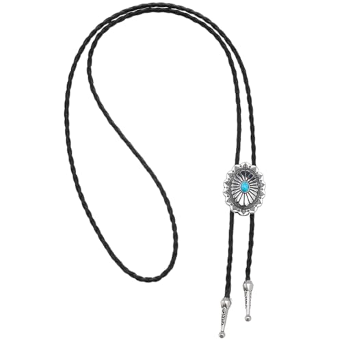 DICOSMETIC Western Cowboy Bolo Tie 95cm Adjustable Cowboy Leather Necktie Pave Synthetic Turquoise Bolo Tie Western Necklace Costume Accessories for Men Women
