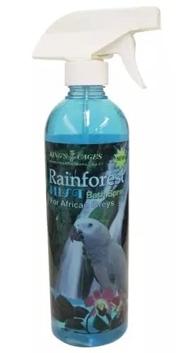Kings Cages Rainforest Mist Feather Bath Spray for African Greys and Amazons 17oz Baby Powder Scent Condition Plumage Relieves Dry Itchy Skin Helps Prevent Feather Plucking