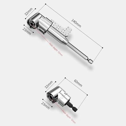 TIDENBR 105 degree Right Angle Electric Drill Adapter, Suitable for Narrow Spaces, Quick Replacement of Impact Drive and Magnetic Screwdriver Socket with Drill Bit Corner Tool Screw Hub (Long + Short)