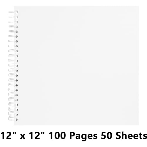 Remowith 12X12 Inch DIY Scrapbook Photo Album, Kraft Blank Paper Scrap Book 100 Pages Memory Book for Wedding Family, White