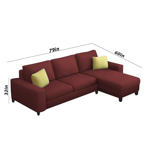 Image of Orland 4 Seater RHS L Shape Sofa Set for Living Room | Color - Maroon | Premium Fabric Sofa