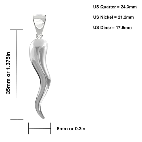 US Jewels 1 3/8in Men's Solid Constructed 925 Sterling Silver Italian Horn Good Luck Amulet Cornicello Pendant4