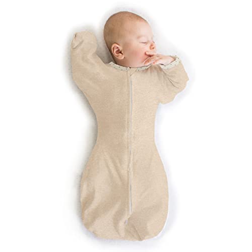 Image of SwaddleDesigns Transitional Swaddle Sack, Arms Up Half-Length Sleeves & Mitten Cuffs, Swaddle for Newborn Transition to Baby Sleep Sack Wearable Blanket, Small, 0-3 Month, 6-14 lb, Heathered Oatmeal