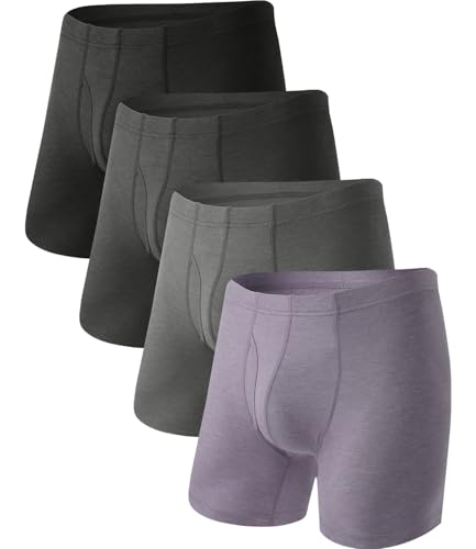BAMBOO COOL Men's Ultra ComfortSoft Underwear, Moisture Wicking & Breathable No Ride Up Boxer Briefs with Fly, Multipack