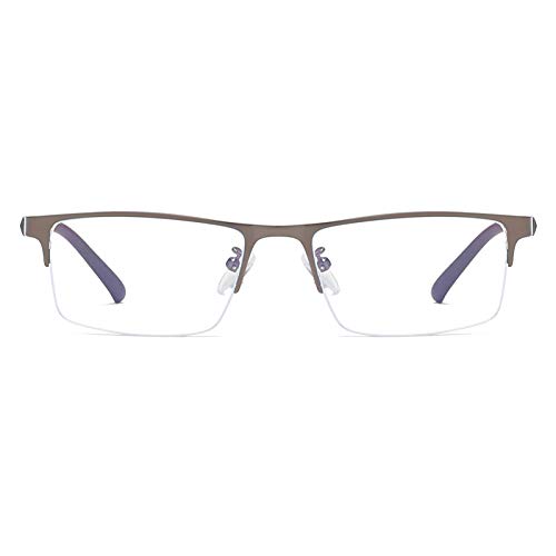 Image of Blue Light Blocking Computer Glasses Metal Semi-Rimless Frame Rectangular Business Gaming Eyeglasses Clear Lens
