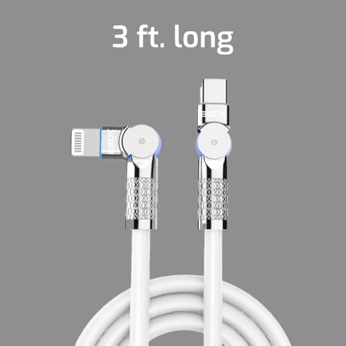 Image of Rubber Rotational Type C Cable | 1M /3Ft | Compatible with iPhone | 27W Fast Charging | Knurled Metal Finish | LED Charging Indicator | Durable Gaming Cable | White