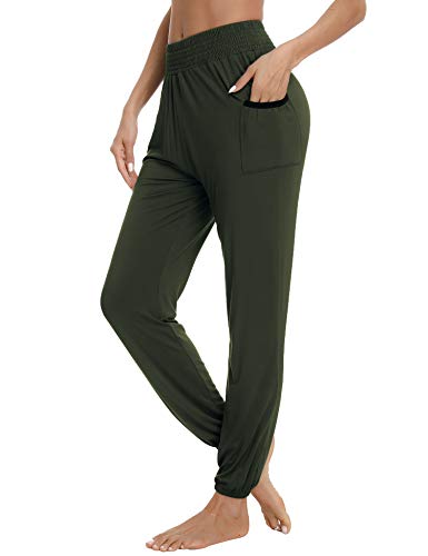 Damen Yogahose Lang Elastische Haremshose Jogginghose mit Taschen Hohe Taille Sporthose für Yoga Pilates Fitness Training