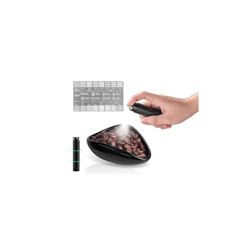 Coffee Bean Dosing Cup, Capacity 20-30g, Measuring Cup with 10ML RDT Spray Bottle and Grind Size Ruler, Ultimate Coffee Kit 3-in-1 Pro Set, Espresso Lover Gift, Tea Bar Accessories Kit (Black Ceramic)