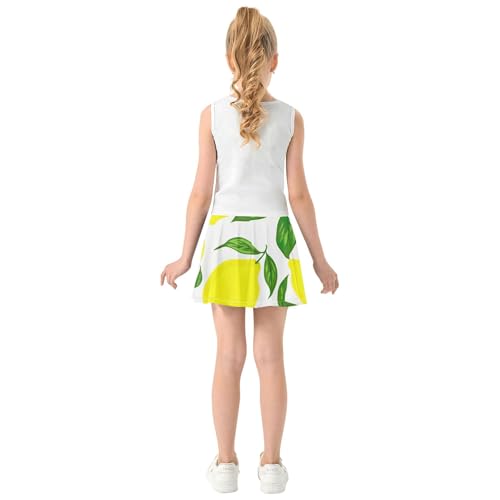 Joisal Girls' Shorts Athletic Skorts Kids Tennis Skirts Dance Golf Flowy Skirt Yellow Lemons Green Leaves 3t4