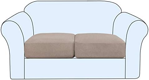 Stretch Cushion Cover Sofa Cushion Covers 2 Seaters Furniture Protector Loveseat Sofa Covers Washable Sofa Cushion Cover Sets Flexibility with Elastic Bottom (2-Piece Loveseat Cushion,Sand)