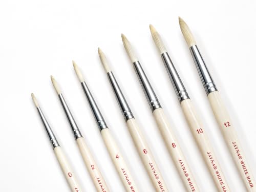 Image of Pure Hog Hair Round Paint Brush Set | Natural Bristle Artist Brushes for Oil & Acrylic Painting, Smooth Color Blending, Fine Detailing & Professional Art Creations | Sizes 0-12, Set of 7