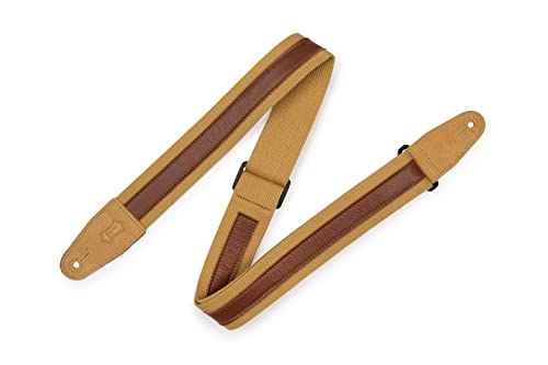 Sangle guitare Levy's bandoulière coton avec bande cuir et embouts daim réglable Tan