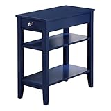 Convenience Concepts American Heritage Chairside End Table with Drawer 23.5' - Classic Living Room Table with Storage Shelf, Bedroom Nightstand, Cobalt Blue