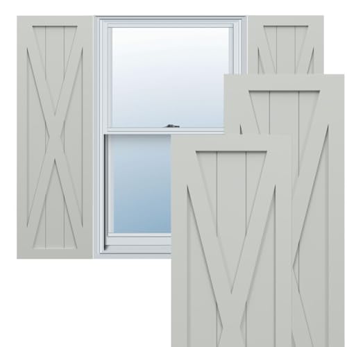 12"W x 46"H True Fit PVC Single X-Board Farmhouse Fixed Mount Shutters, Hailstorm Gray (Per Pair - Hardware Not Included)